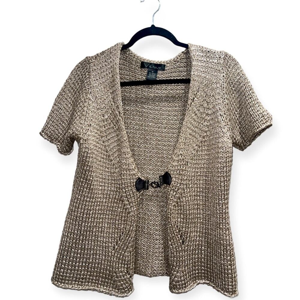 VENUE Metallic Tan Chunky Knit Toggle Cardigan Sz M